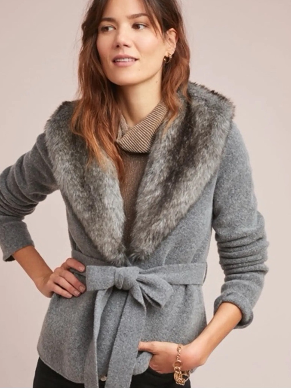 Anthropologie Faux Fur Bois du Boulogne Cardigan size